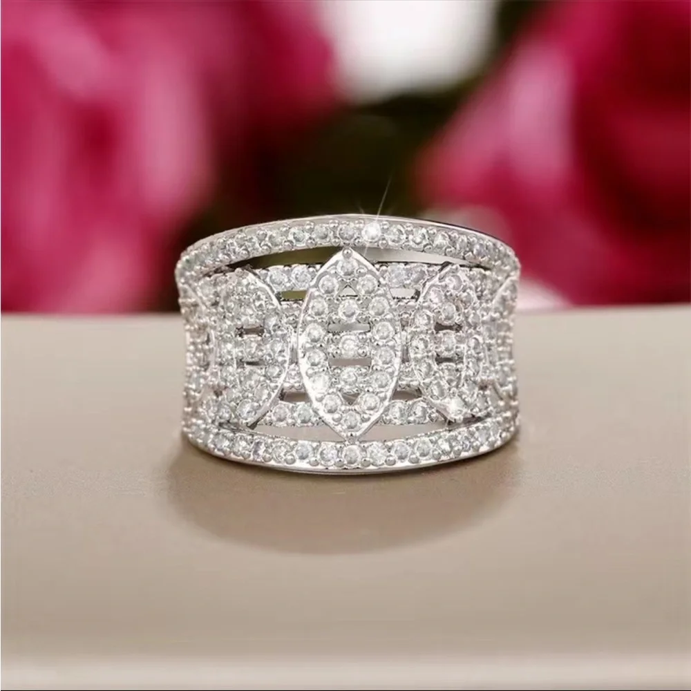 New 925 Silver Sparkling Micro Pave Diamond Band Ring - Picture 3 of 6